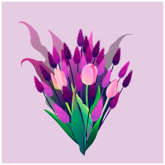 Vector beautiful bouquet with tulips