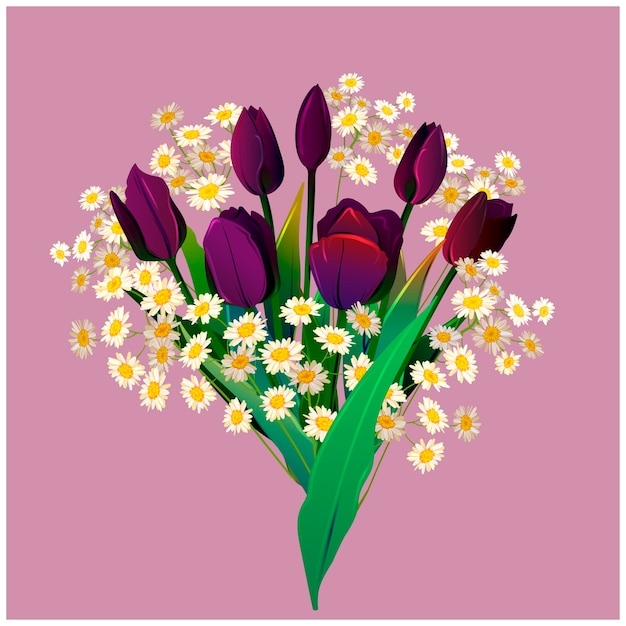 Vector beautiful bouquet with tulips