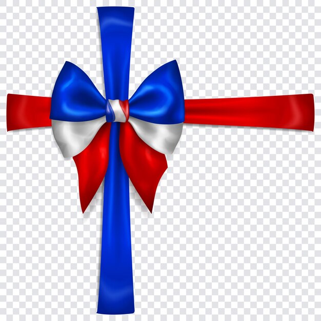 beautiful bow in colors of france flag with crosswise ribbons with shadow on transparent background. transparency only in vector format
