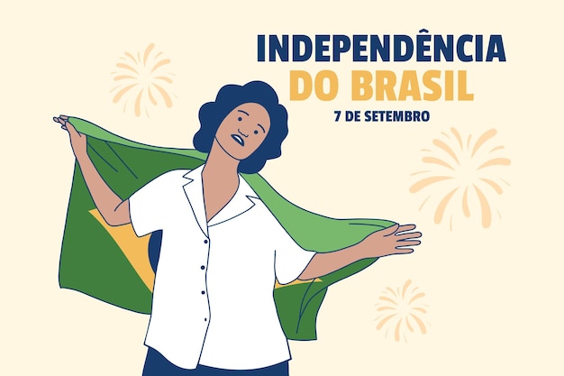Vettore bella donna brasiliana che tiene la bandiera del brasile per il concetto di giorno dell'indipendenza di 7 de setembro