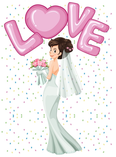 Vector beautiful bride in white dress