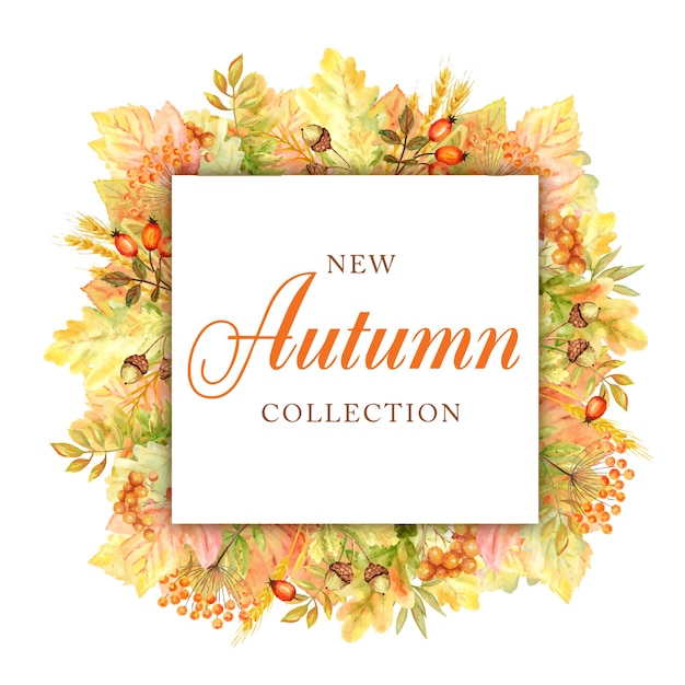 Beautiful bright autumn leaf frame. watercolor autumn leaf hand drawn illustration.
