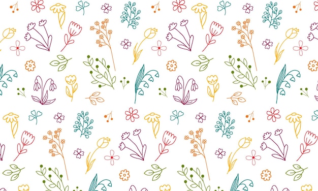 Beautiful and bright spring colorful Pastel flowers leaves twigs Pattern