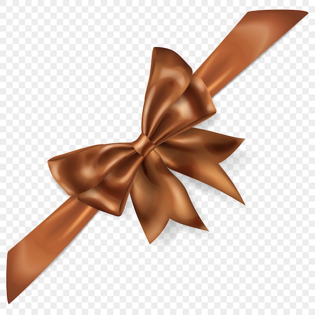 Premium Vector  Beautiful brown bow with diagonally ribbon with shadow,  isolated on transparent background. transparency only in vector format