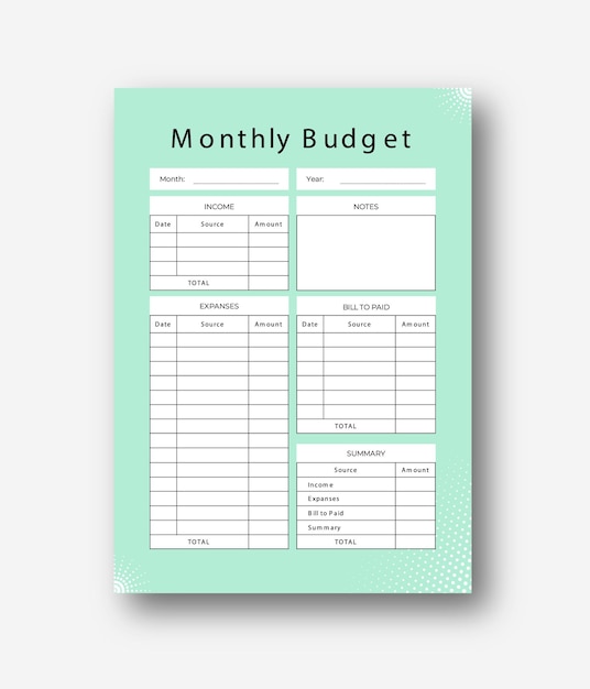 Vector beautiful budget boho planner template