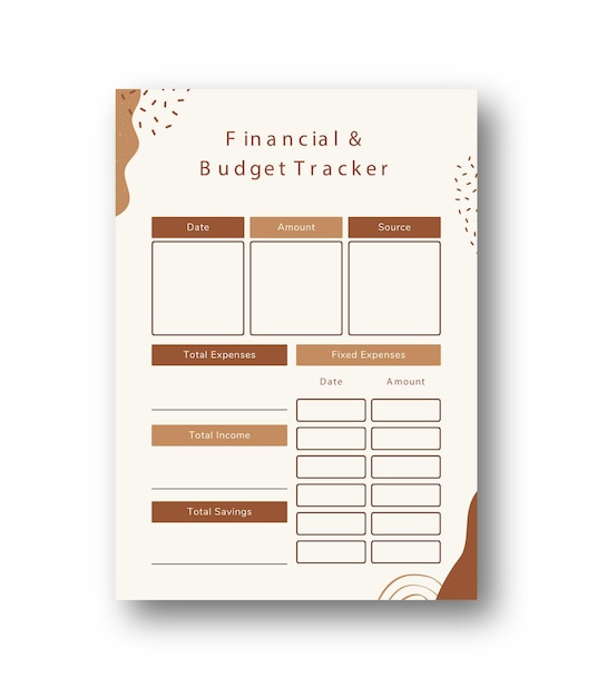 Vector beautiful budget boho planner template