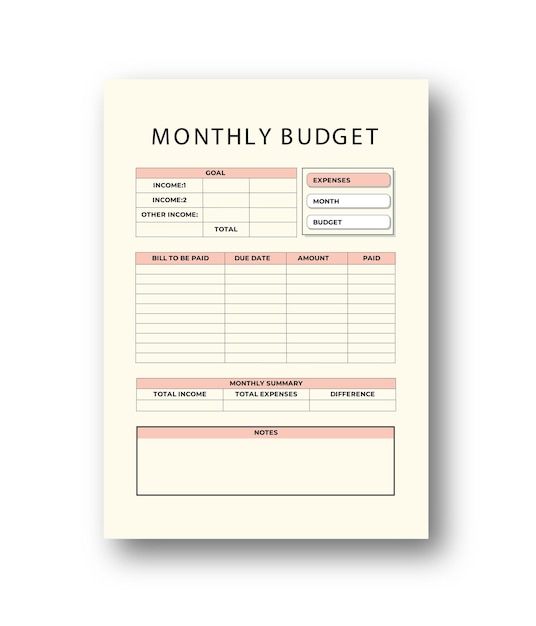 Vector beautiful budget boho planner template