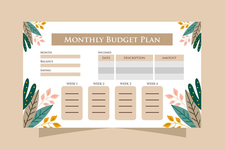Vector beautiful budget planner template. budget planner template with flower ornament.
