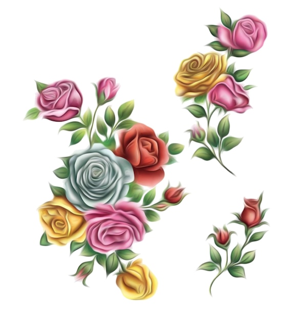 Beautiful bunch floral set vector illustration