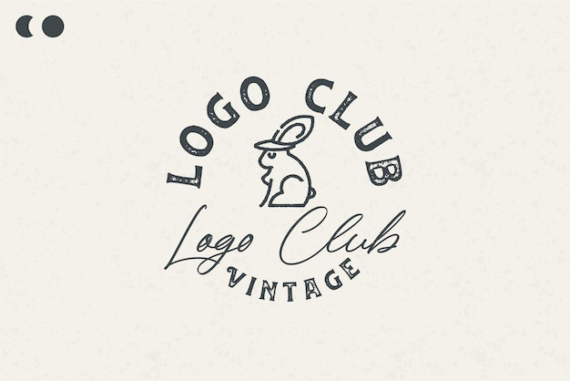 Vector beautiful bunny logo design vintage template classic style