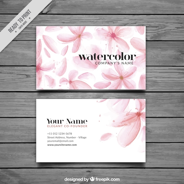 Vector beautiful business card with watercolor flowers