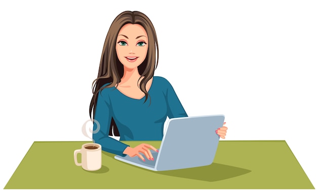 Beautiful Business woman working on laptop illustration