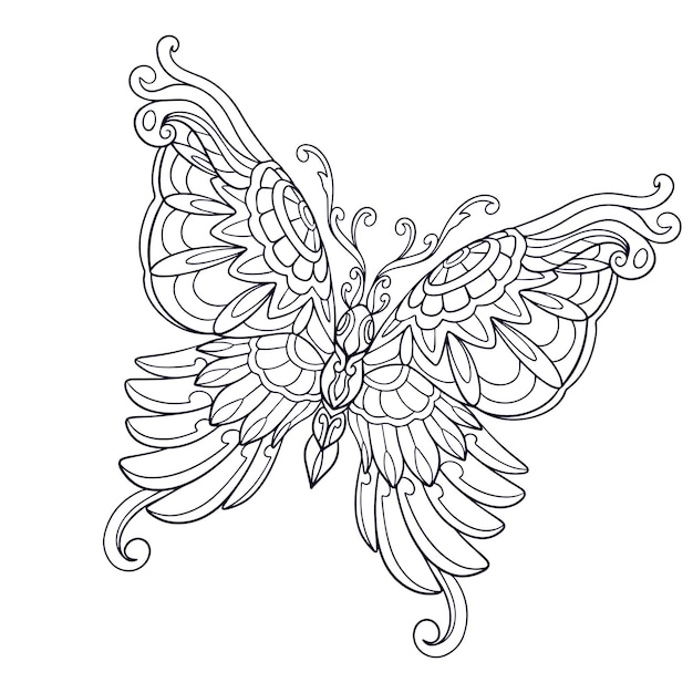 흰색 배경에 고립 된 아름 다운 나비 만다라 예술
