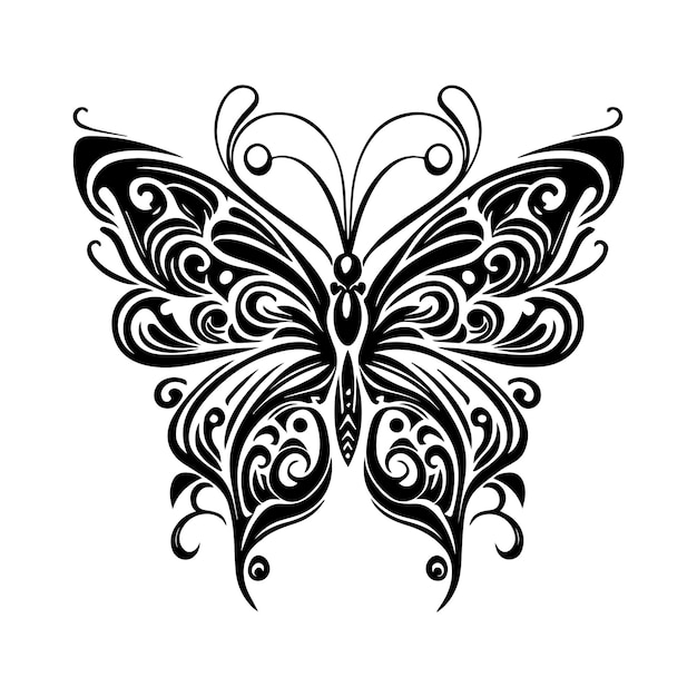 A beautiful butterfly tribal tattoo with intricate line art Hand drawn illustration