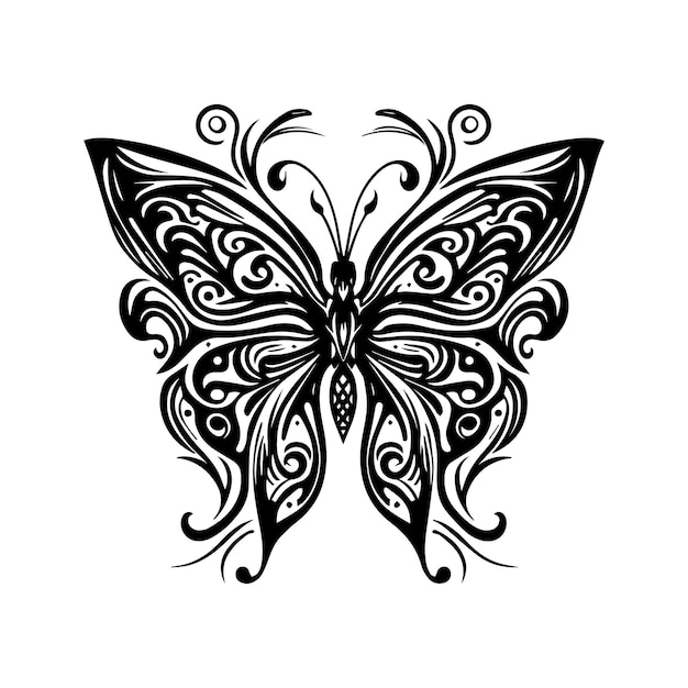 A beautiful butterfly tribal tattoo with intricate line art Hand drawn illustration