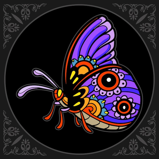 Beautiful butterfly zentangle arts isolated on black background