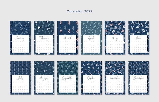 Beautiful calendar template with floral seamless pattern