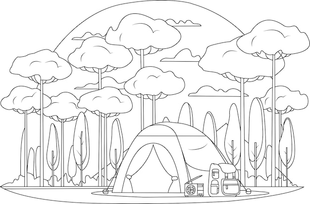 Vector beautiful camping drawing