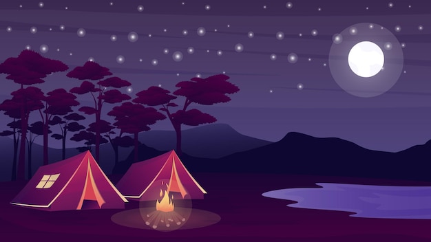 ベクトル 美しいキャンプ風景イラスト背景