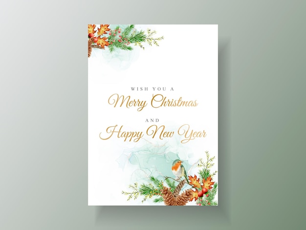 Vector beautiful card template with floral and christmas ornament