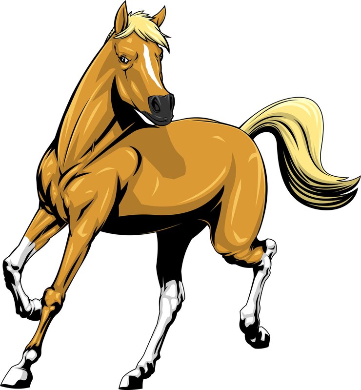 Vector beautiful cartoon horse running. vector hand drawn illustration