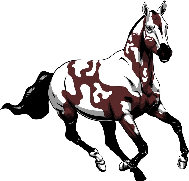 Vector beautiful cartoon horse with dark mane running. vector hand drawn illustration