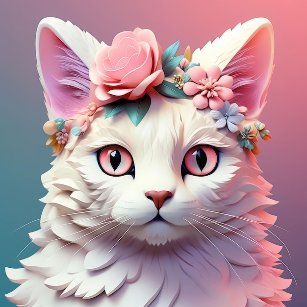 Прекрасная кошка с цветочным венком Прекрасный кот с цветным венком
