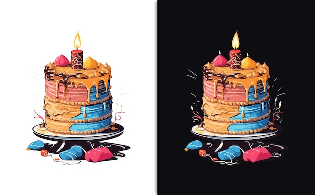 beautiful celebration birthday cake with candles cartoon illustrations