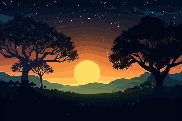 Beautiful celestial sky in dreamy fantasy with bright vector art illustration