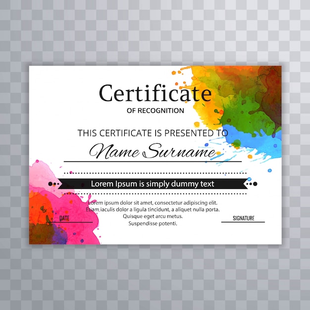 Beautiful certificate template colorful watercolor design