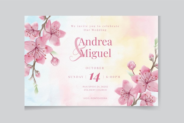 아름다운 벚꽃 결혼식 초대 카드 템플릿