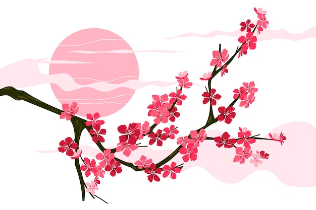 Vettore bellissimi sfondi di cherry blossom o sakura handdrawing