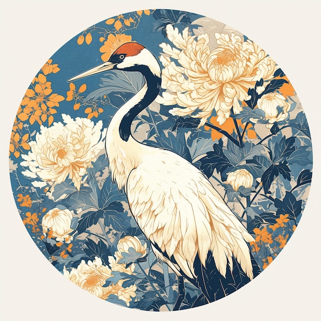 Vector beautiful chinese chrysanthemum and crane designs