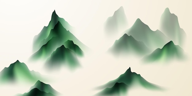 Vector beautiful chinese ink landscape image design background vector illustration