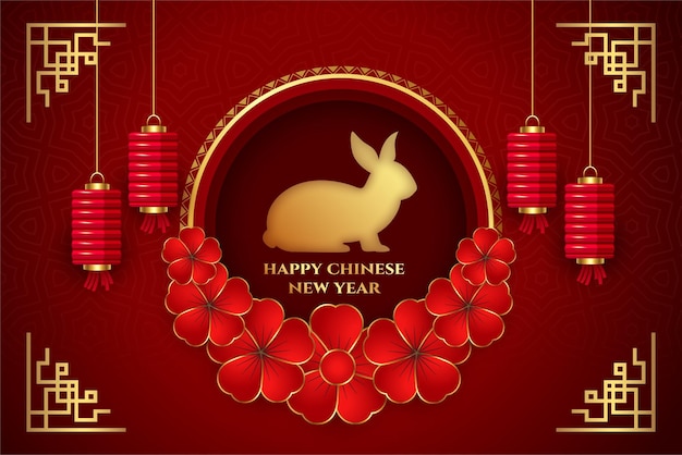 Beautiful chinese new year with rabbit and red lanterns