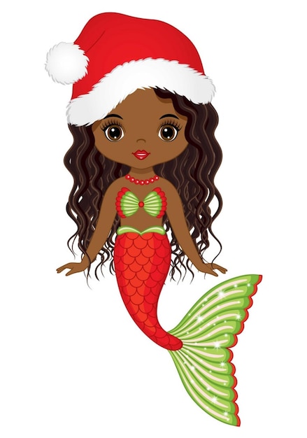 Vector beautiful christmas african american mermaid