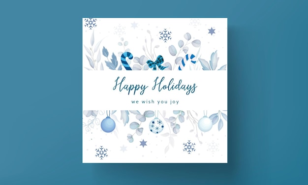 Vector beautiful christmas card template with white and blue christmas ornaments