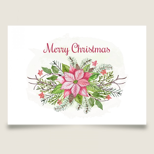 ピンクの花と星の美しいクリスマスのグリーティングカード