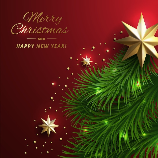 Vector beautiful christmas ornament and christmas tree branches with golden decoration.