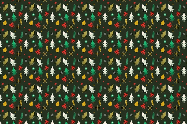 Beautiful Christmas pattern decoration with dark green background Abstract pattern vector with pine tree and decoration balls for Christmas Xmas seamless pattern design for Book cover and wallpaper