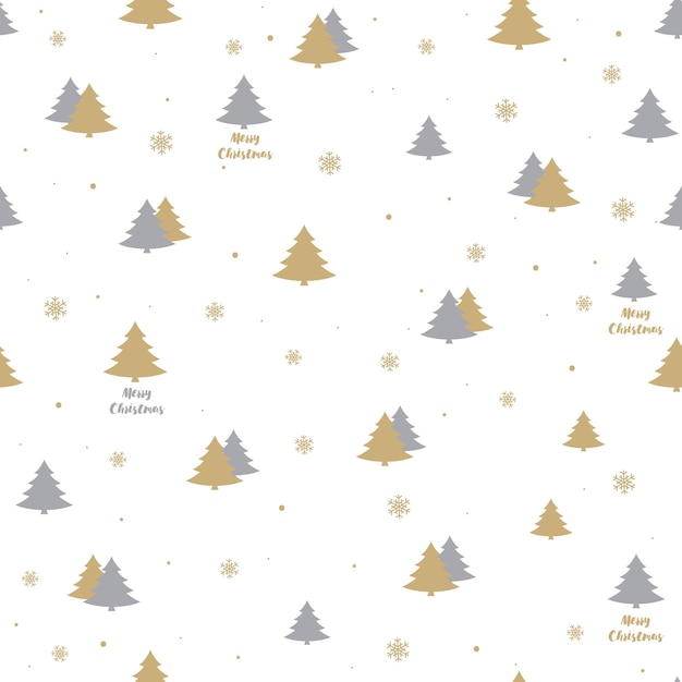 Beautiful Christmas print with Christmas trees Seamless gold and grey background