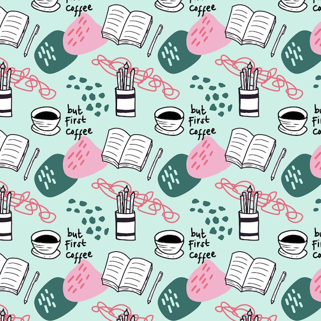 Vector a beautiful coffee and study theme seamless pattern