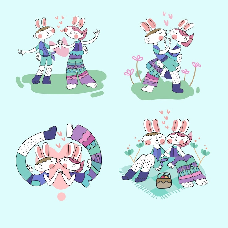 Vector beautiful collection love rabbits