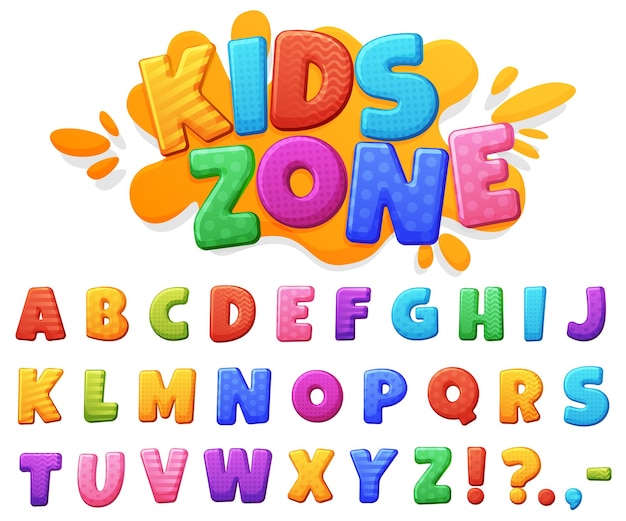 Vector beautiful colored cheerful children's font. chubby brightly colored letters.