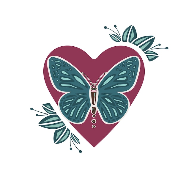 Vector beautiful colored ethnic love butterflies are hand drawn