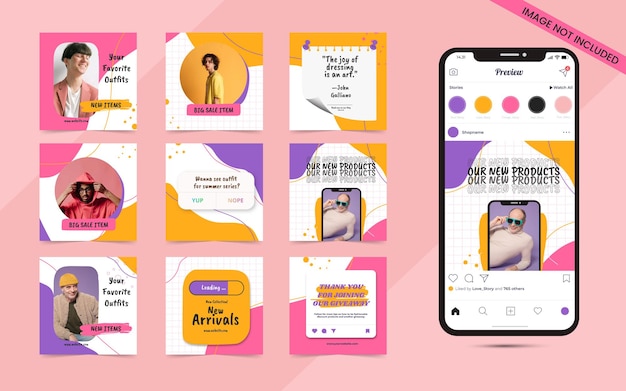 Instagramのファッション販売促進のための美しくカラフルな抽象的なシームレスなソーシャルメディアカルーセル投稿バナー