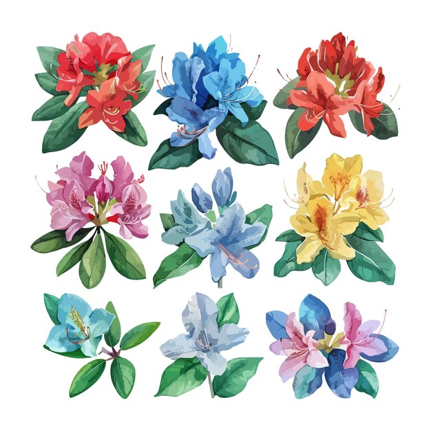 Vector beautiful colorful flowers clipart and leaves watercolor vector floral elements generative by ai