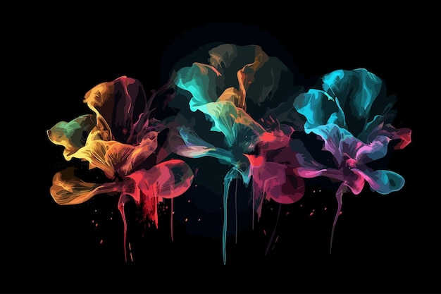 Красивые красочные цветы в иллюстрации неонового дыма
