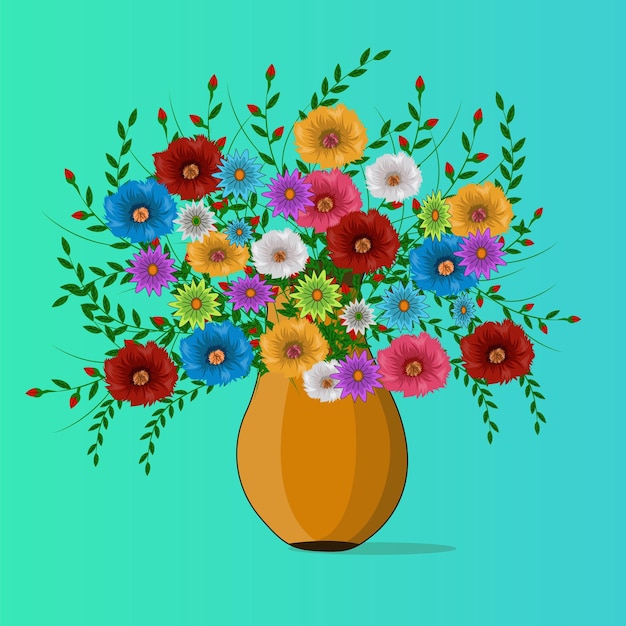 Beautiful colorful flowers in vase vector illustration