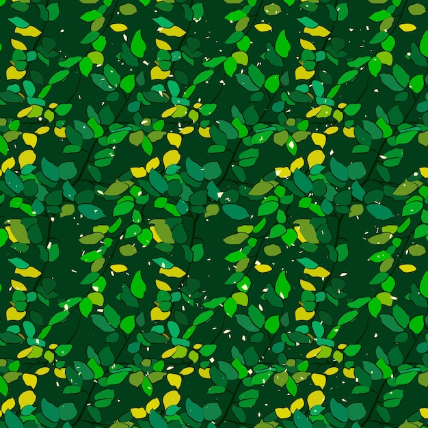 Beautiful and colorful foliage seamless pattern on green backdrop. Pattern with twigs and leaves.